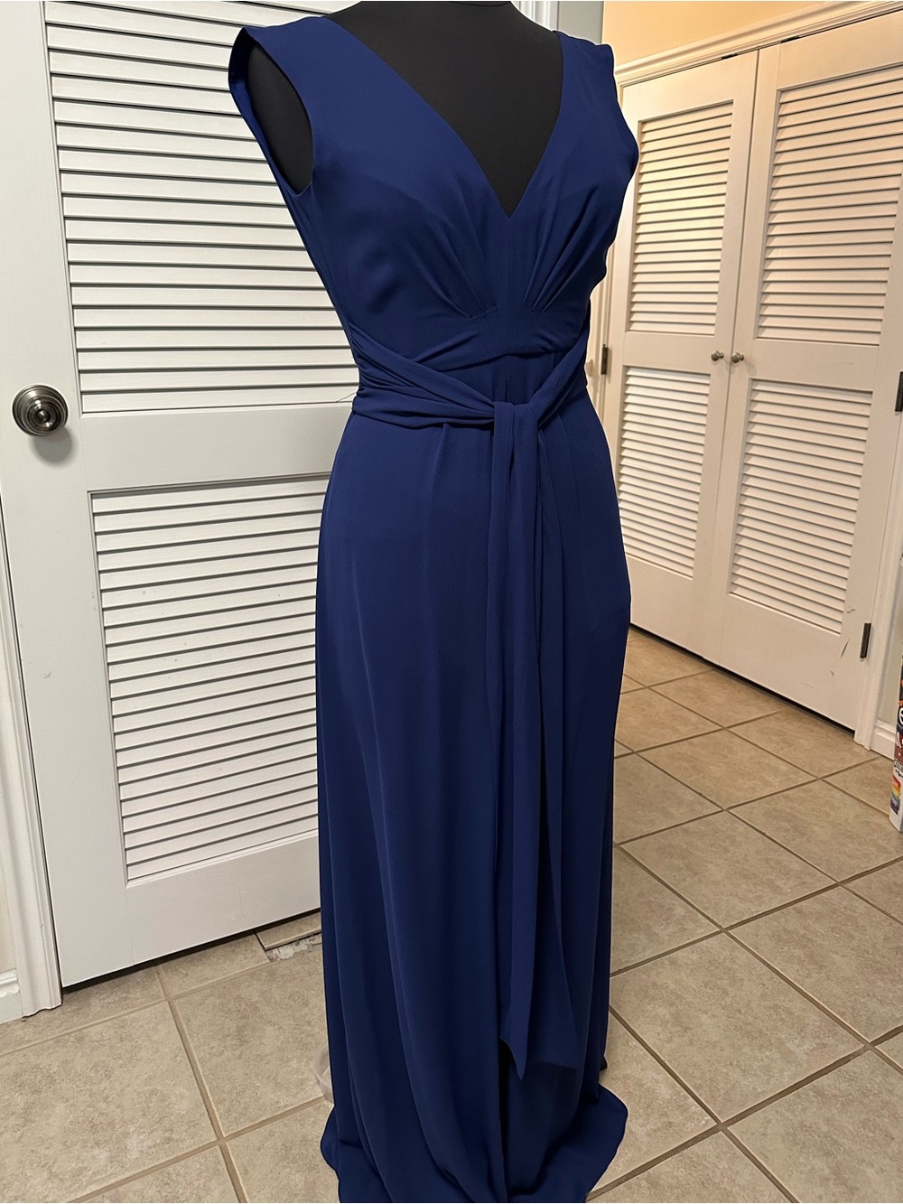 BCBGMaxAzria Norah Orient Blue V-Neck Sleeveless Maxi with Waist Tie